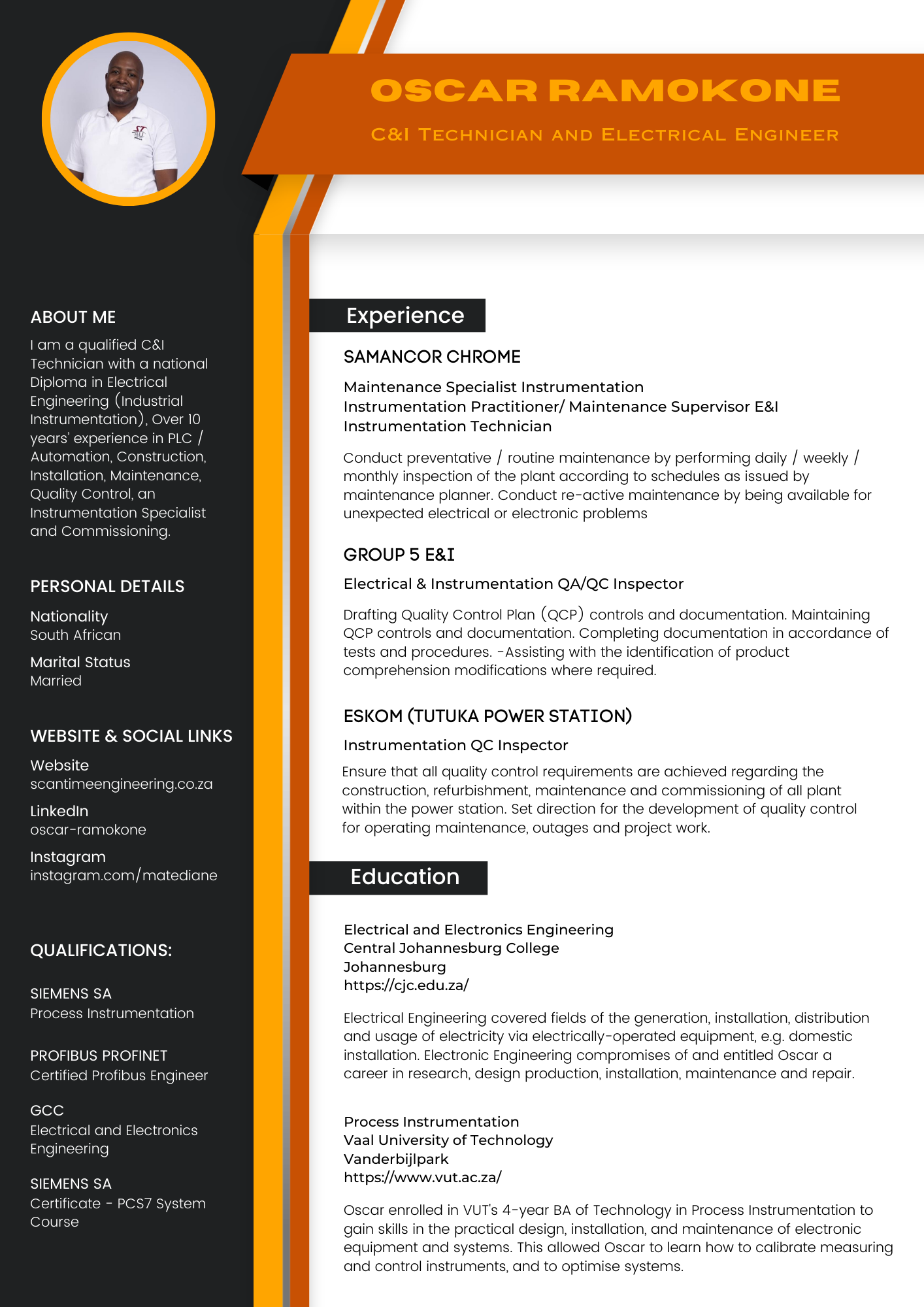 Oscar Ramokone CV
